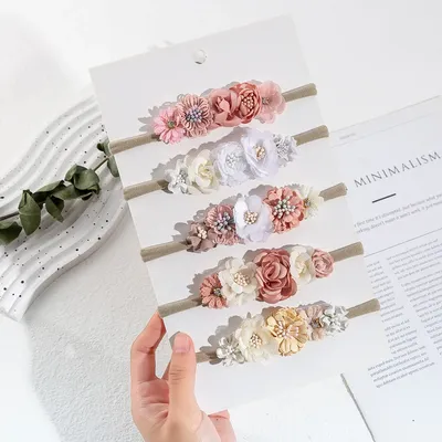 5Pcs/Lot Artificial Flower Baby Headband Newborn Boys Girls Fake Floral Nylon Hair Bands Princess