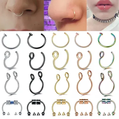 1Pc Stainless Steel Fake Nose Ring Hoop Septum Rings C Clip Lip Ring Earring for Women Fake Piercing