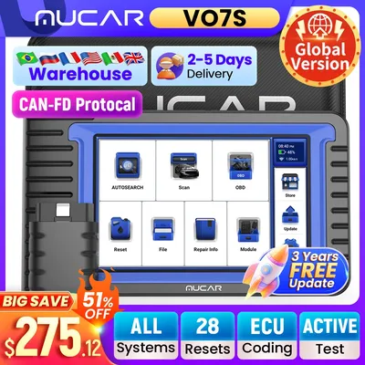 MUCAR VO7S VO7 Professional Car Diagnostic Tools CANFD Obd2 Scanner Auto Diagnosis Tool ECU Coding Bidirectional 28 Resets Free