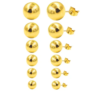 6 Pair/Lot Steel Ball Stud Earrings Set Mixed Size 316L Stainless Steel Anti-allergy Piercing Ear