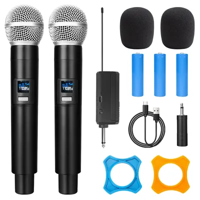 Wireless Dual Handheld Dynamic Microphone Karaoke Microphone with Rechargeable Receiver for Wedding