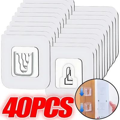 40/2PCS Double Sided Adhesive Wall Hooks Invisible Traceless Snap Hook Wall Storage Holder Bathroom Kitchen Bedroom Hook Kit