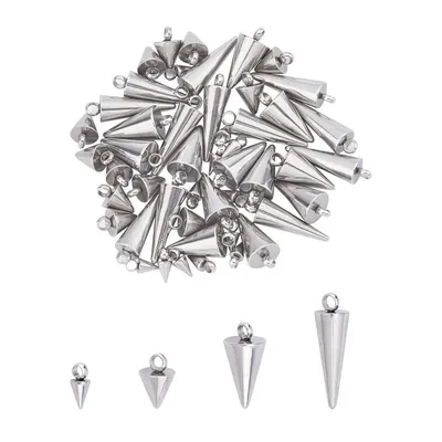 48pcs 4 Sizes Cone Charms Spike Hypoallergenic Pendants Stainless Steel Charms Small Hole Cone