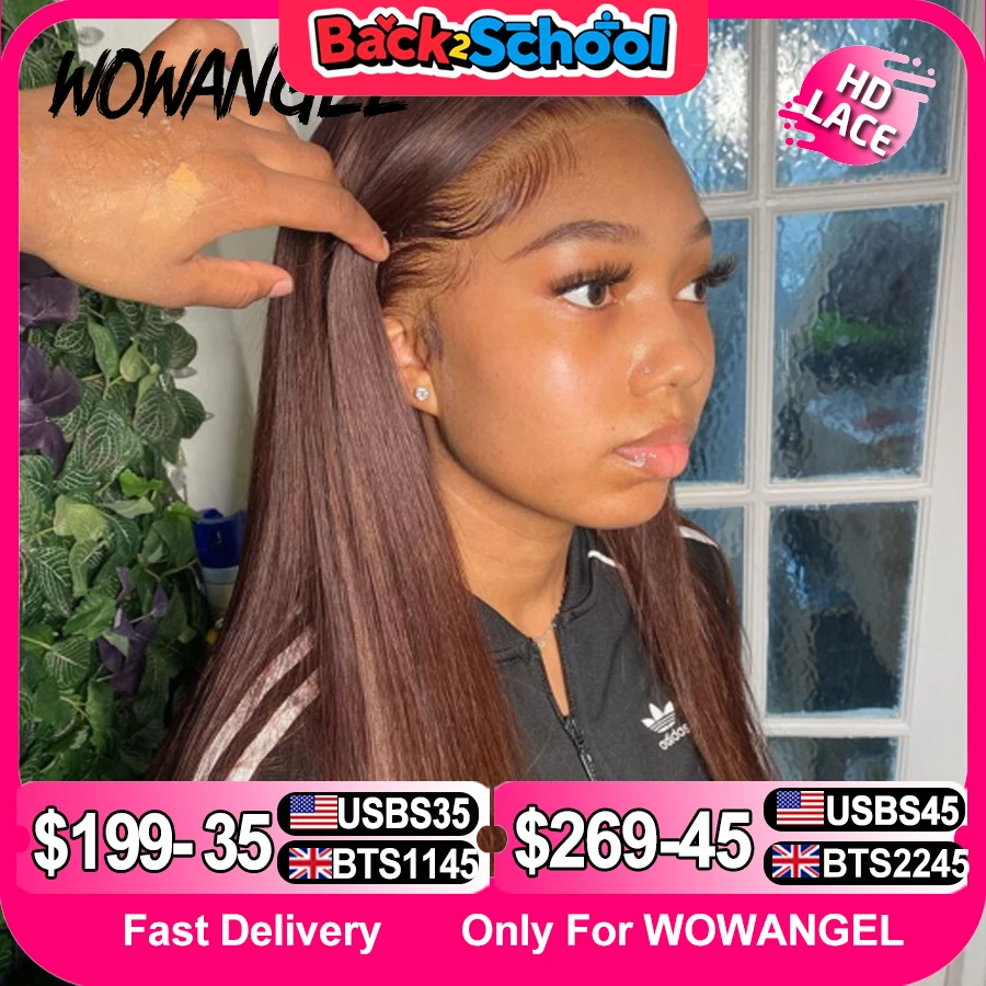 Wow Angel Chocolate Brown Colored 13x6 HD Lace Front Wig Straight Wigs Glueless Human Hair Wig Weargo Wig Melt Skin For Woman