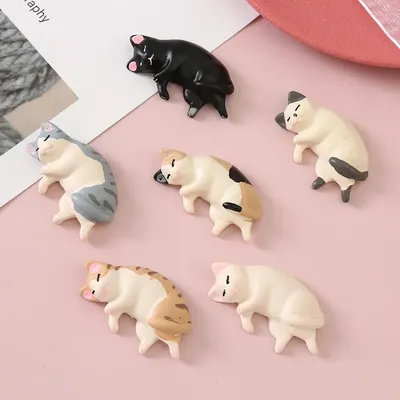 6pcs Kawaii Resin Mini Sleeping Cat Mini Figures Miniature Things Statues Dollhouse Room Home Decor