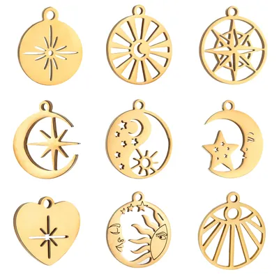 5pcs/Lot Stainless Steel Sun Moon Star Charms For Jewelry Making Supplies Diy Earrings Bracelet Necklace Accessories Wholesale