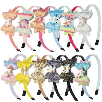 1PC Unicorn Headbands 3''Glitter Hair Bows Hairbands Cute Rainbow Bows Headbands for Girls Party