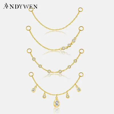 ANDYWEN 925 Sterling Silver 5.5cm 6cm Spare Parts Chains For Stud Earring Piercing Hoops Drop
