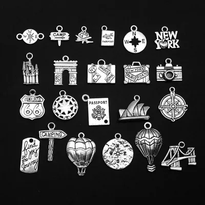 20/40pcs/lot Antique Travel Journey Charms Compass Passport Camping Suitcase Pendant For Diy Jewelry Making Supplies Accessories