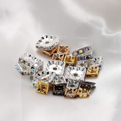 50Pcs 6/8/10mm Square Crystal Beads Mixed Color Beads Rhinestone Rondelle Spacer Beads for DIY Jewelry Making Accessories