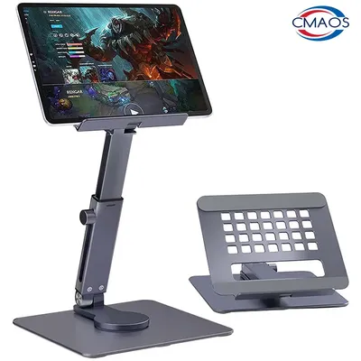 Aluminum Tablet Stand Desk Riser 360° Rotation Multi-Angle Height Adjustable Foldable Holder Dock