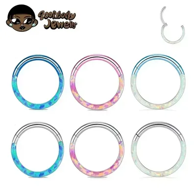 G23 Titanium Septum Piercing Nose Ring Opal Hinged Segment Clicker Ear Cartilage Earring Helix Lip