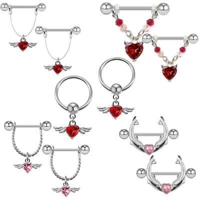 2Pcs New Zircon Heart Nipple Rings Cover Piercing Body Jewelry Spider Nipple Bar Ring Barbell Nipple