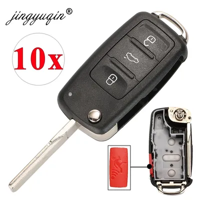 jingyuqin 10pcs 4 Buttons 020AD Remote Key Shell Case Fit for VW Caddy Eos Golf Jetta Beetle Polo Up