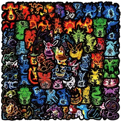 10/30/50/100pcs Colorful Neon Pokemon Cool Stickers for Kids Waterproof Graffiti Skateboard