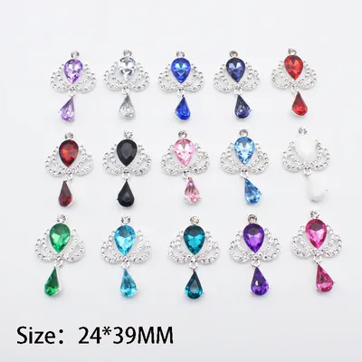 10pcs 24 * 39mm Flat Bottom Alloy Rhinestone Crown Pendant Accessories Diy Wedding Gift Box Wine Glass Decoration
