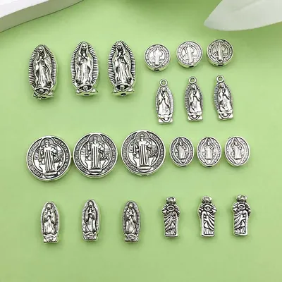 20/21pcs Antique Silvery Virgin Mary Spacer Bead Charms Alloy Metal Retro Pendants For DIY Jewelry Making Accessories