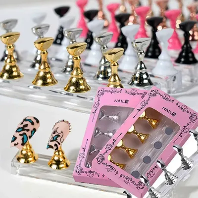 5Pcs Professional Magnetic Nail Holder For Nail Tips Practice 1.4*2.5cm Acrylic Stand Alloy Armor