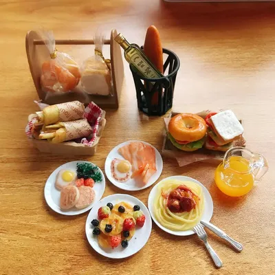 NEW Cute 1/6 Scale Dollhouse Miniature Breakfast Mini Bread Waffle Bacon Bagel Clay Food for Doll Kitchen Toys Accessories