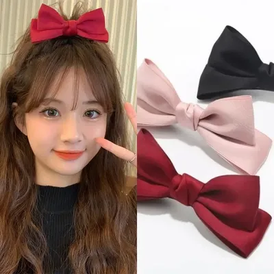 Korean 3D Red Bow Hair Pins Cute Princess Hair Clips Ribbon Barrettes Headwear for Girls Women