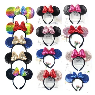 Minnie Mouse Ears Headband Big Size Sequin Bow Women Party Girl Hairband Hot Festival Disney Park