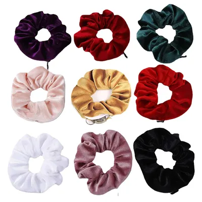 Portable ⁣Hidden Safe Sight Secret Hair Tie Storage Case Hair Scrunchie With Zipper Hide Key Cash