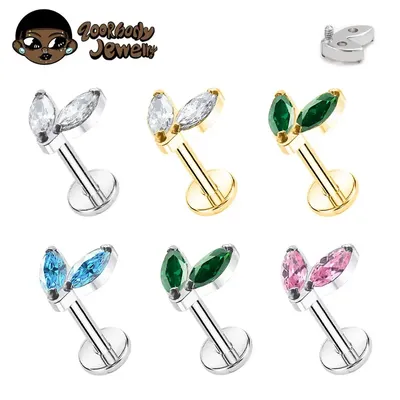 ASTM F136 Titanium Piercing Single Tiny Marquise CZ Internally Threaded Flat Back Labret Helix