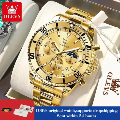 OLEVS 2870 Men Watch 42.5mm Big Dial Chronograph Moon Phase Waterproof Sports Watches Original Fashion Quartz Watch for Men 2025