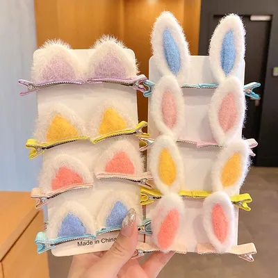 2Pcs/Set Cute Rabbit Ears Hair Clips for Baby Girls Handmade Kawaii Hairpins Barrettes Headwear Hair