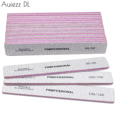 5Pcs Professional Nail File 100/180 Washable Buffers 80/80 Emery Board Straight Sanding Files UV Gel