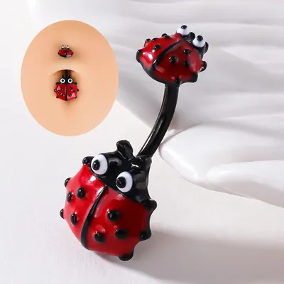JHJT 14G Belly Button Piercing Stainless Steel Ladybug Shape Navel Rings Body Jewelry