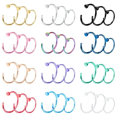 Drperfect 20G 316L Stainless Steel Nose Ring Hoop Nostril Piercing for Women Men Colored Helix
