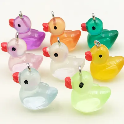 Randomly Mixed 10/16Pcs/pack Jelly Color Pendant Mixed Color Resin Duck Charms Cute Pendant For Jewelry Making Handmade