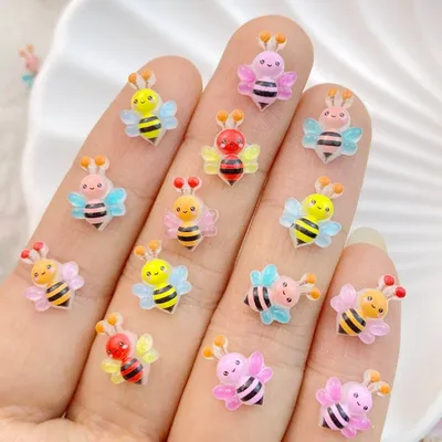 50Pcs New Cute Resin Mini Colorful Bee Series Flat Back Manicure Parts Embellishments For Hair Bows