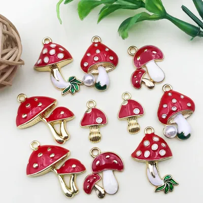 6/10Pcs Cartoon Mushroom Pendant Alloy Enamel Mushroom Charms Summery Red Cute Mushroom Pendant DIY Accessories For Making Jewel