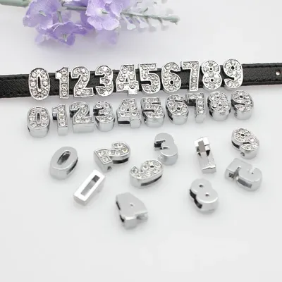 10Pcs/Lot 8mm Slider Crystal Numbers Charms For Bracelet Jewelry Making Chrome 0-9 Pet Collar DIY Wristband Keychain Belt