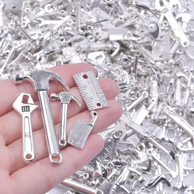 Mix Daily Tools Charm Silver Color Alloy Hammer Ruler Pendant DIY Jewelry Making Supplies Vintage Accessories Handmade Keychains