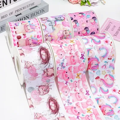 DIY Cartoon Animal Pig Unicorn Printed Grosgrain Ribbon For Craft Supplies Sewing Accessories 5 Yards. 87526