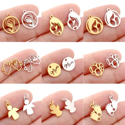5pcs/Lot Stainless Steel Pendant Cute Baby Foot /Virgin Mary/Maternal Love /Angel Charms for Jewelry Making DIY Jewelry Findings