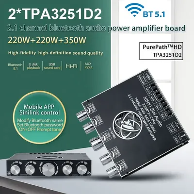 2*220W+350W Bluetooth TPA3251 Power Amplifier Board USB Sound Card Subwoofer Theater Audio Stereo