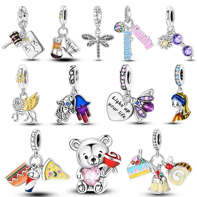 925 Silver Plated Dangle Charms Coffee Pizza Cake Beads Pendants Fit Original Bracelet DIY