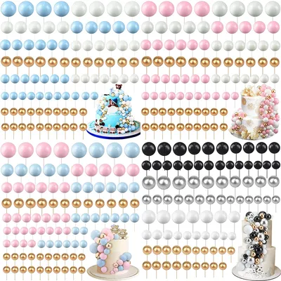 20Pcs Blue Pink Balls Cake Topper 2-4cm DIY Birthday Cupcake Topper Decorations Gold Cake Topper