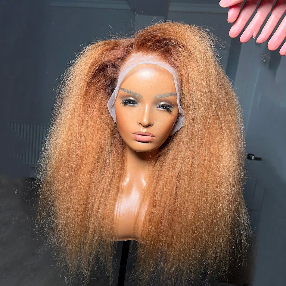 Soft Glueless 26 Inch Long Ombre Blonde Yaki Kinky Straight Lace Front Wig For Black Women With Afro Baby Hair Preplucked Daily