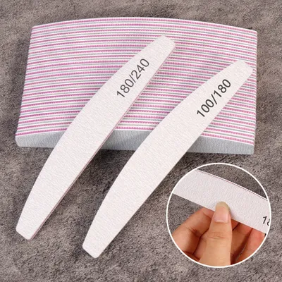 10pcs Thicken Halfmoon Double Side Nail files buffer 100/180/240 Grits Polishing Grinding Pedicure