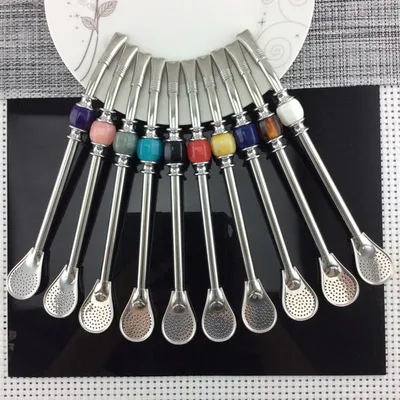 Washable Drinking Straw Spoon Tea Filter Yerba Mate With Cleaning Brush Tea Straws Bombilla Gourd