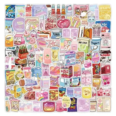 100 Pieces of Snack and Drink Stickers Ins Mobile Phone Case Decoration Small Patterns Personalized
