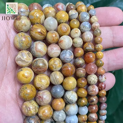 Yellow Crazy Lace Agates Round Loose Beads Natural Stone Beads for Diy Jewelry Making Necklace