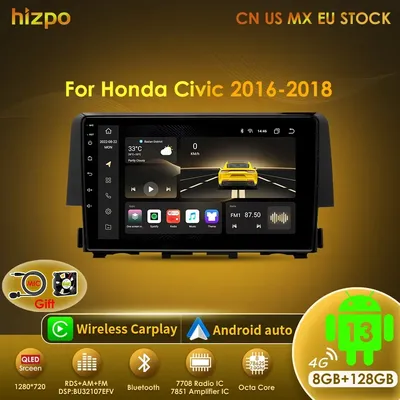 Hizpo Android 13 Car Multimedia DSP For Honda Civic 10th 2016-2021 Radio Video Navigation Stereo Head Unit QLED Screen Carplay