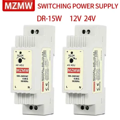 MZMW DR-15 DIN Rail Switching Power Supply 15W Input 100-240V AC to DC 12V 24V Single Output Industrial Electronics