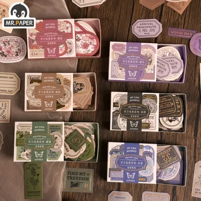 Mr. Paper Light Retro Label Box Stickers Writable Sealing Sticker Decoration Handbook Stickers